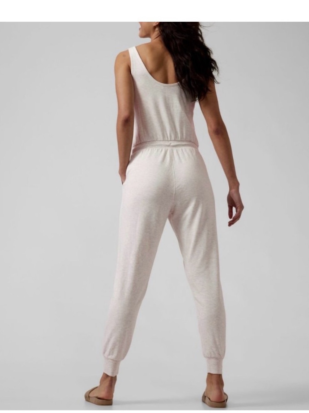Everyday Cream Ribbed Jumpsuit with Drawstring Waist - Picture 2 of 5